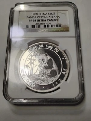Convención ANA China 1988 Cincinnati 1 oz.  Medalla Panda Plata PF68 ULTRA CAMAFEO Foto 1 de 2