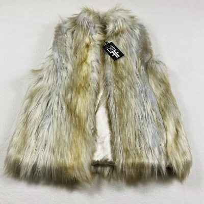 Chaleco Donna Salyers Fabulous Furs para mujer pequeño vegano de piel sintética gris tostado crema nuevo con etiquetas Foto 1 de 4