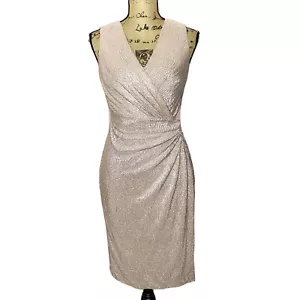 Vestido de Vaina Lauren Ralph Lauren 4 P Pequeño Rosa Plata Envoltura Metálica Sintética - Imagen 1 de 12