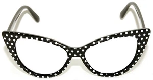 GAFAS DE GATO NEGRAS PUNTOS BLANCOS LUNARES LENTES TRANSPARENTES MUJER UV400 CATEYE - Imagen 1 de 7