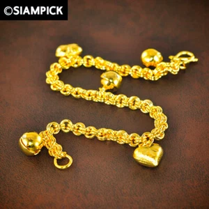 Rolo Kette Herz Glocke Bettelarmbänder THAI Gold Schmuck Baht Kette 24K für Damen - Bild 1 von 5