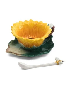 CORNER RUBY Sunflower Cup And Saucer With Spoon - Picture 1 of 9