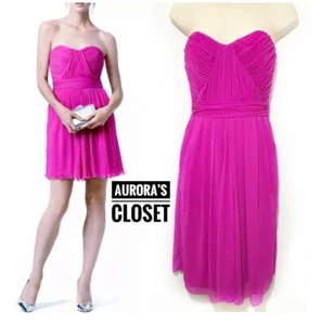 Mini Vestido Badgley Mischka 0 Rosa Seda Sin Tirantes Plisado Gasa Novia - Imagen 1 de 5