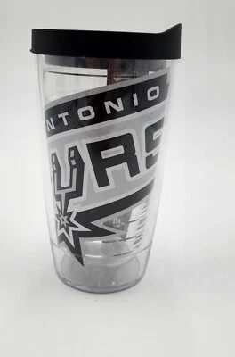 Taza/vaso de viaje con tapa deslizable de plástico NBA con logotipo de baloncesto de los San Antonio Spurs (B Foto 1 de 4
