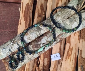 Green And Black Glass Bead Bracelet And Earring Set 172 - Picture 1 of 5