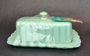 The Pioneer Woman Timeless Beauty Jade Green Glass Covered Butter Dish - Picture 1 of 8