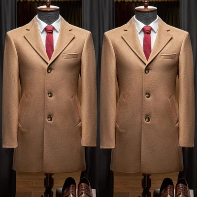 Abrigo de cachemir para hombre de longitud media de negocios camel traje largo cálido chaqueta de invierno Foto 1 de 4