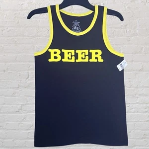 Mad Engine Beer Ringer Tank Top Size S Black Yellow Retro Funny Beach Casual NWT - Picture 1 of 8