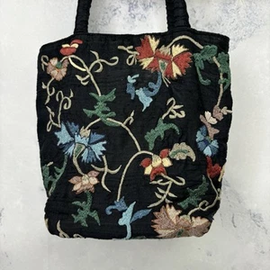 Vintage regencycore Handbag Embroidered Floral Black Mini Bag Bridgerton fairy - Picture 1 of 12