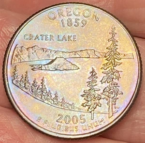 2005-D Oregon State Quarter Beautiful Lustrous Rainbow Toned Coin  #25 - Picture 1 of 14