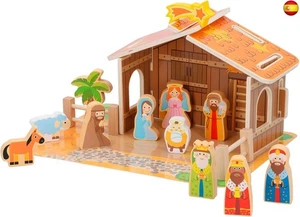  WOOMAX Portal de Belén de Madera Infantil, 20 Piezas, Nacimiento Navidad,   - Imagen 1 de 9