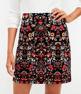 LOFT Petite Forest Corduroy  Mini Skirt Size 4 Multicolor Floral Side Zip - Picture 1 of 12