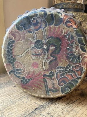 Antique Vintage Asian Chinese Dragon Festival Drum Phoenix Canton - Image 1 of 4