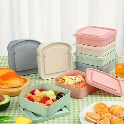 1 Pc Toast Shaped Bento Lunch Box Bamboo Fiber Sandwich Container with Lid - Image 1 of 4