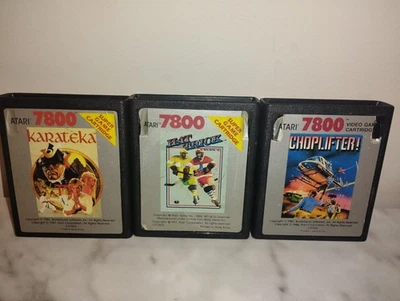 Lot Of 3 Original Atari 7800 Games Choplifter Hat Trick Karateka Cleaned Working - Image 1 of 4