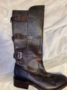 J B DILLON Women JBW1810 Hand Tooled Roses Leather Western Cowboy Boots Size 9B - Picture 1 of 10