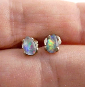 Vintage Sterling Silber Opal Triplett Birnenform Cabochon Ohrstecker 0,9 g 6 mm - Bild 1 von 16