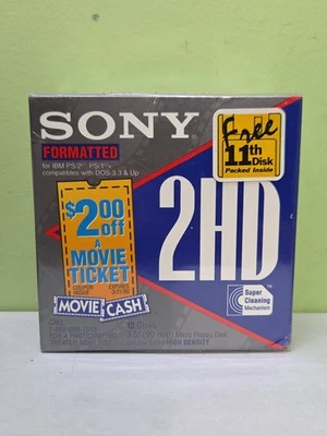 Disquetes Sony 3.5" 2HD 1.44 MB 10MFD-2HD IBM Formateado Paquete de 10 +1 Gratis Foto 1 de 4