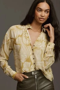 NWT Anthropologie PILCRO "The Tavi" Buttondown Shirt Semi Sheer Moss sz X-LARGE  - Picture 1 of 22
