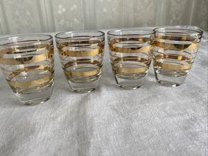 Four Vintage Shot Glasses with Gold Stripes - Picture 1 of 4