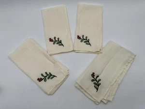 Set Of 4 Elegant Embroidered Cherries ๐ Silk Napkins - Picture 1 of 7
