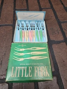 Set 11 Vintage "Little Fork" Stainless Steel Cocktail Forks w/Original Box - Picture 1 of 3