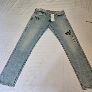 NEW Levi's 512 Slim Taper Stretch Denim Jeans Embroidered W32L30 (Mistagged) - Picture 1 of 14