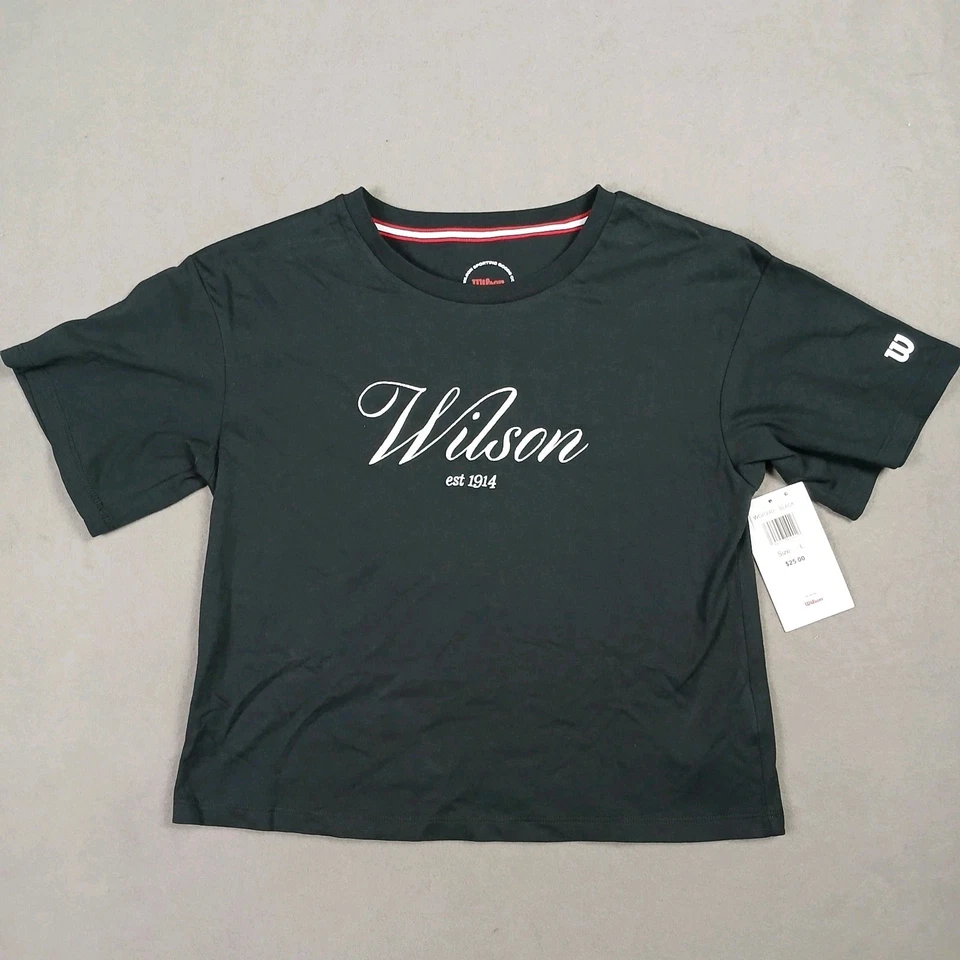 NWT Wilson Cropped Beverly Tennis Shirt Large Black Women’s Embroidered - Image 1 of 4