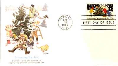 CHRISTMAS TRIMMINGTHE TREE 1982 children's stamp artwork FLEETWOOD CACHET FDC UN - Image 1 of 2