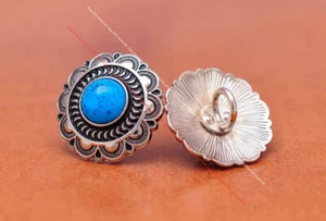 10X Engraved Flower Turquoise Conchos Craft Shank Button Sewing Closure 25MM - Picture 1 of 75