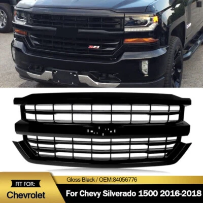Gloss Black Front Grille For 2016-2018 Chevrolet Silverado 1500 High Country Z71 Foto 1 de 4