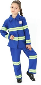 Kids Euro Firefighter Costume Fire Cosplay Small 5-7 Med 7-9yrs Fancy Dress Blue - Picture 1 of 7