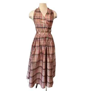 ANN MASHBURN Neckholder-Kleid Seide rosa kariert Damen XS verstellbar rückenfrei adrett - Bild 1 von 9