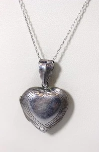 Vintage Sterlingsilber handziseliert Herz Medaillon Halskette 18" - 342 - Bild 1 von 6