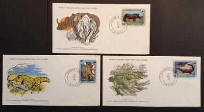 Estampillas de la República Centroafricana 1978 WWF primer día cubierta x 3 cocodrilo rinoceronte + (w) Foto 1 de 2