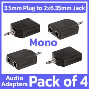 4 Pack 3.5mm Mono Plug to 2x6.35mm Stereo Jack Splitter Audio Cable Adapter - Picture 1 of 4