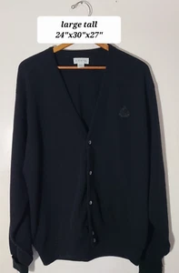 Vintage Izod Men's Black L/S Cardigan Size Large Tall LT Made in USA VGUC - Picture 1 of 5