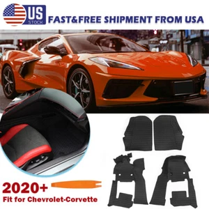 2020-2024 Full Floor Liners Mats All Weather Luxury Carpet Black for Corvette C8 - Picture 1 of 14