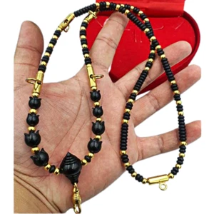 Special Gift Vintage Necklace Coconut Shell Black Wood Laser Gold Beads Handmade - Picture 1 of 6