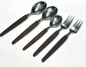 Lot 5 Pcs Lundtofte Eckhoff Dansk Denmark Stainless Wood Forks Spoons Teaspoon - Picture 1 of 6