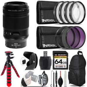 Nikon Z MC 105mm VR S Macro Lens + Macro Filter Kit & More - 64GB Accessory Kit - Picture 1 of 9