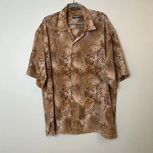 Mench Platinum Mens Short Sleeve Button Up Shirt Sz XXL Tan Brown Abstract - Picture 1 of 6