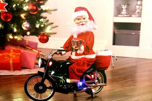 Mr. Christmas Super Motorcycling Musical Animated Plush Santa 20" Lighted - Picture 1 of 12