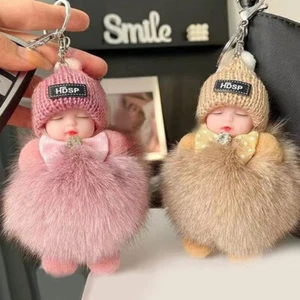 Sleeping Baby Keychain Cute Soft Fluffy Plush Doll Key Ring Women Gi:;h - Picture 1 of 35