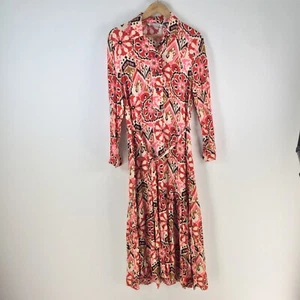 Zara shirt dress womens S aus 8 maxi multicolour geometric long slv 113078 - Picture 1 of 8