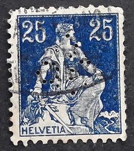 c.1910 Switzerland 25c blue Helvetia stamp with S/BG perfin Used - Bild 1 von 2