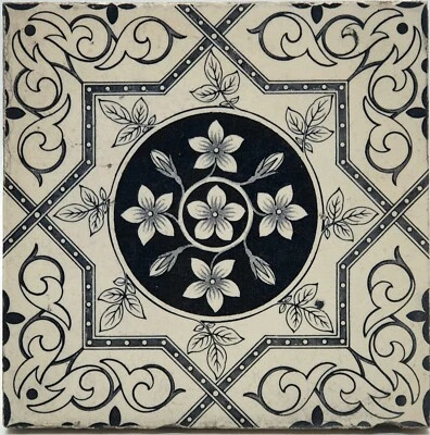 Azulejo de chimenea antiguo impreso transferencia gótico Jackson Brothers C1885 Foto 1 de 3