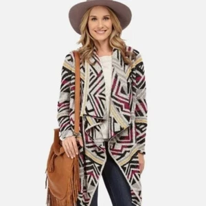 Cárdigan para mujer Lucky Brand Intarsia Open Waterfall pequeño suéter boho occidental - Imagen 1 de 12