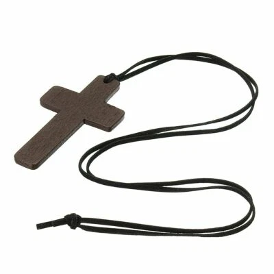 Collana Croce Rosario da uomo donna in legno girocollo con ciondolo crocifisso - Immagine 1 di 4