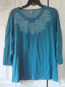 Top de punto para damas talla grande floral profundidades del océano embellecido Laura Scott nuevo con etiquetas - Imagen 1 de 2
